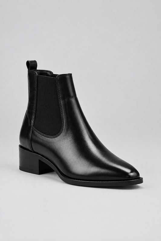 Black Leather Suede Ankle Boots