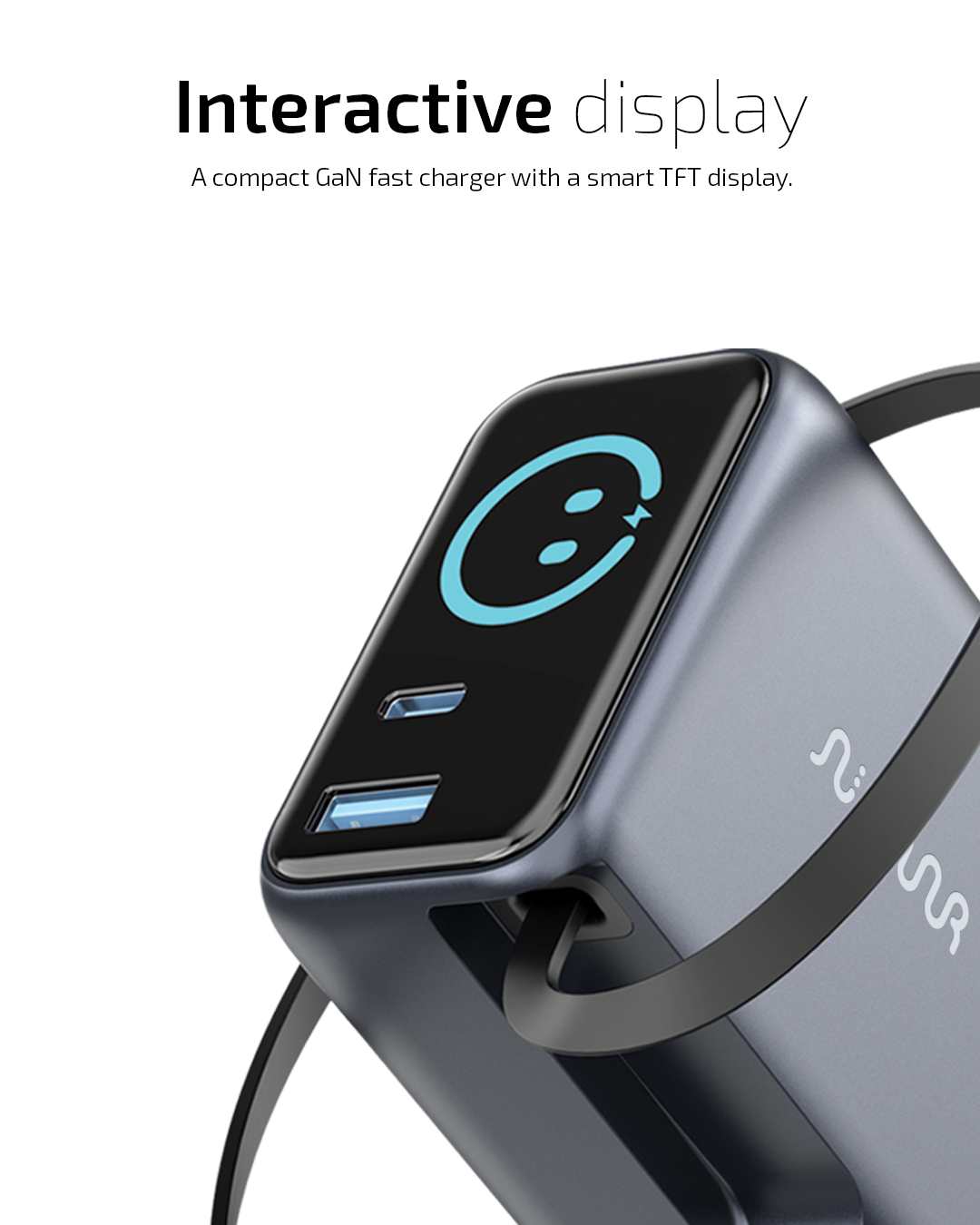 OMI 100W GaN Charger Interactive Display & Retractable USB-C Cable