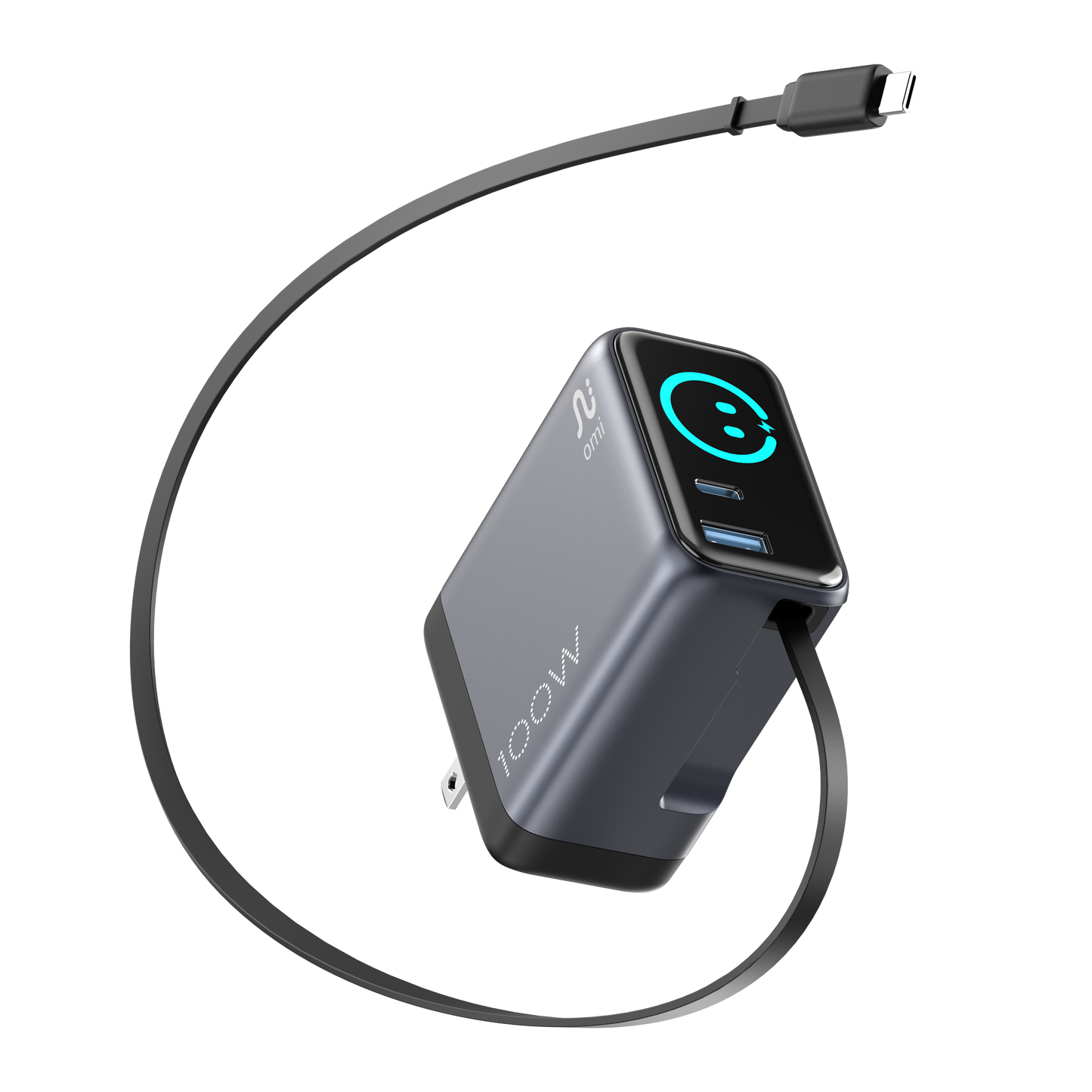 OMI 100W GaN Charger Interactive Display & Retractable USB-C Cable