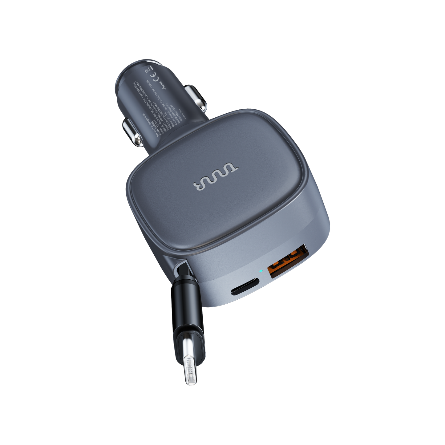OMI 81W PD Car Charger with Retractable USB-C Cable