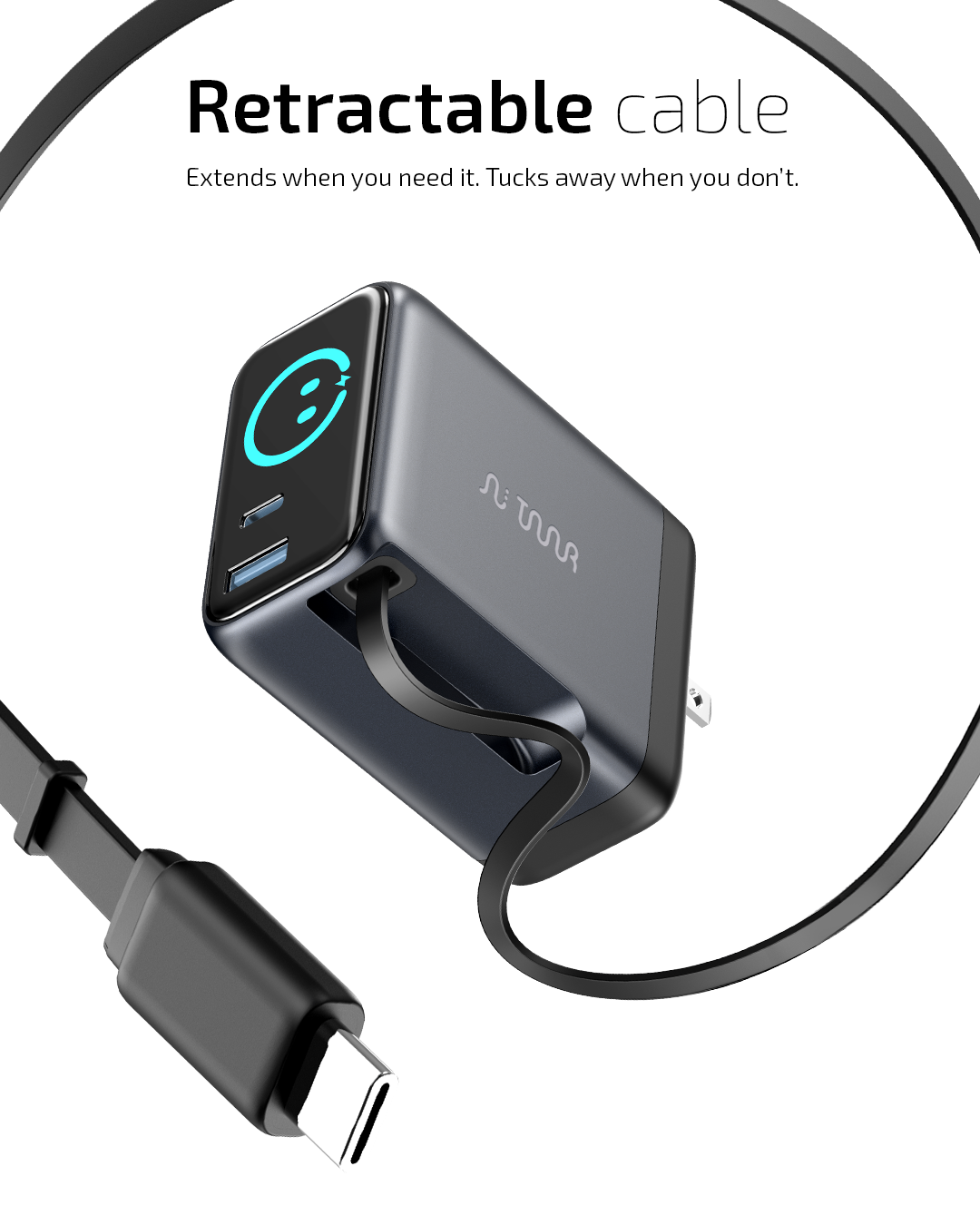 OMI 100W GaN Charger Interactive Display & Retractable USB-C Cable