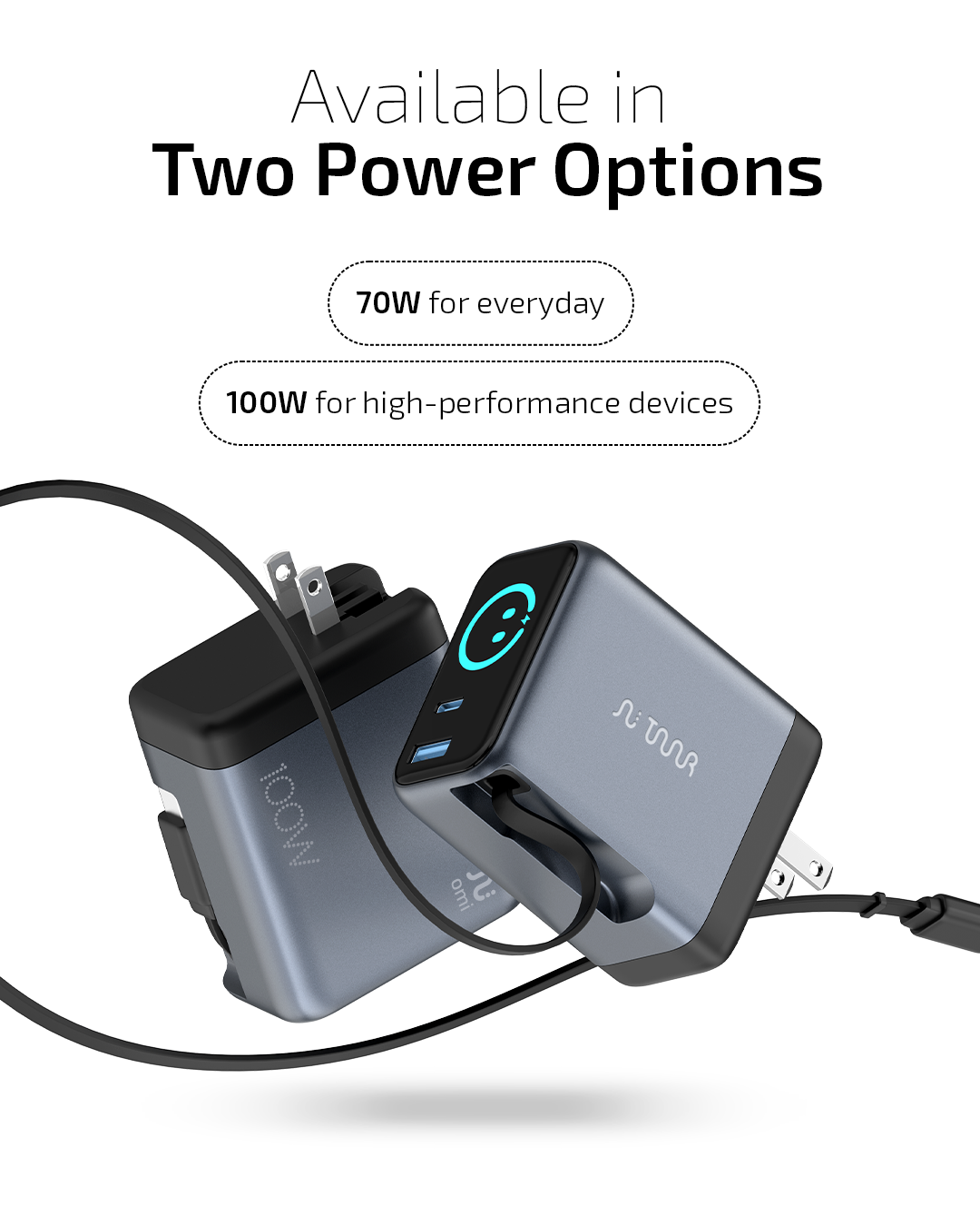 OMI 100W GaN Charger Interactive Display & Retractable USB-C Cable