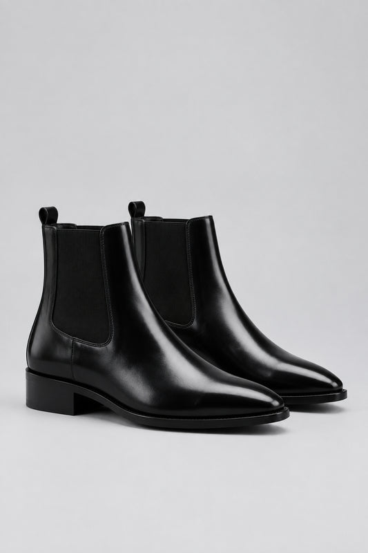 Black Leather Suede Ankle Boots