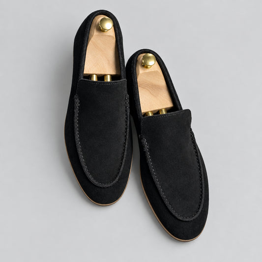 Premium Black Suede Leather Casual Loafers with Rubber Sole