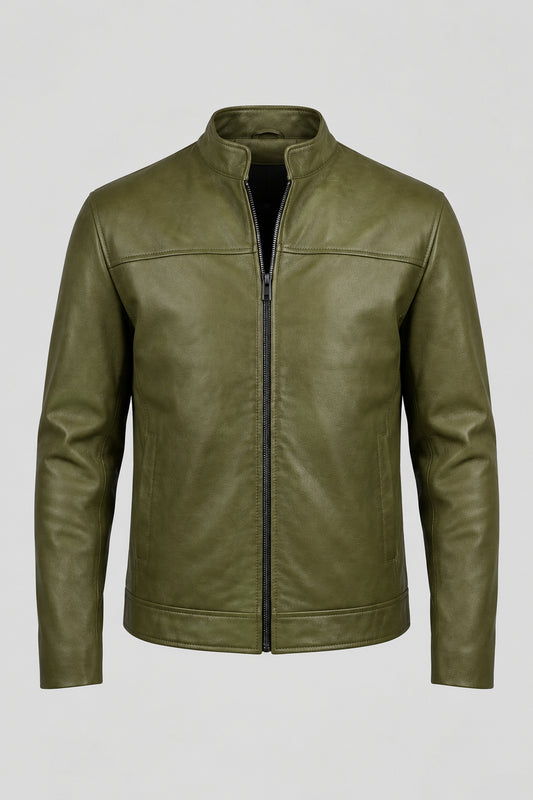Macky 5  Men's Olive Green Genuine Leather Jacket