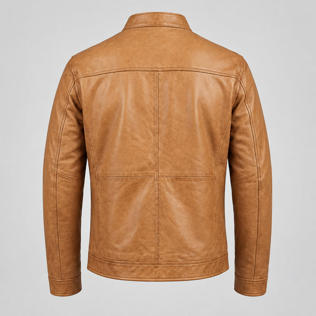 Style Leo 1 – Men's Real Sheep Leather Biker Jacket (Tan Brown)