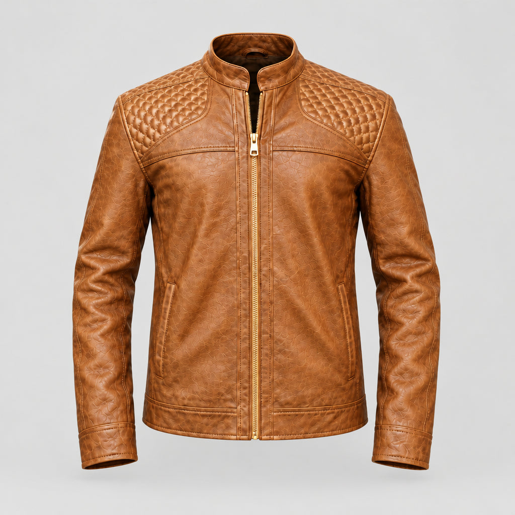 Style Leo 1 – Men's Real Sheep Leather Biker Jacket (Tan Brown)
